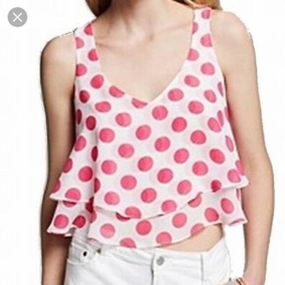 Necessary Objects Polka Dot Cropped Top White Pink Medium Flowy Sleeveless Layer - Picture 3 of 6